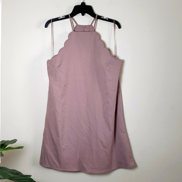 Lulu's scalloped edge halter mini dress, mauve, women's size XL. - Picture 1 of 9